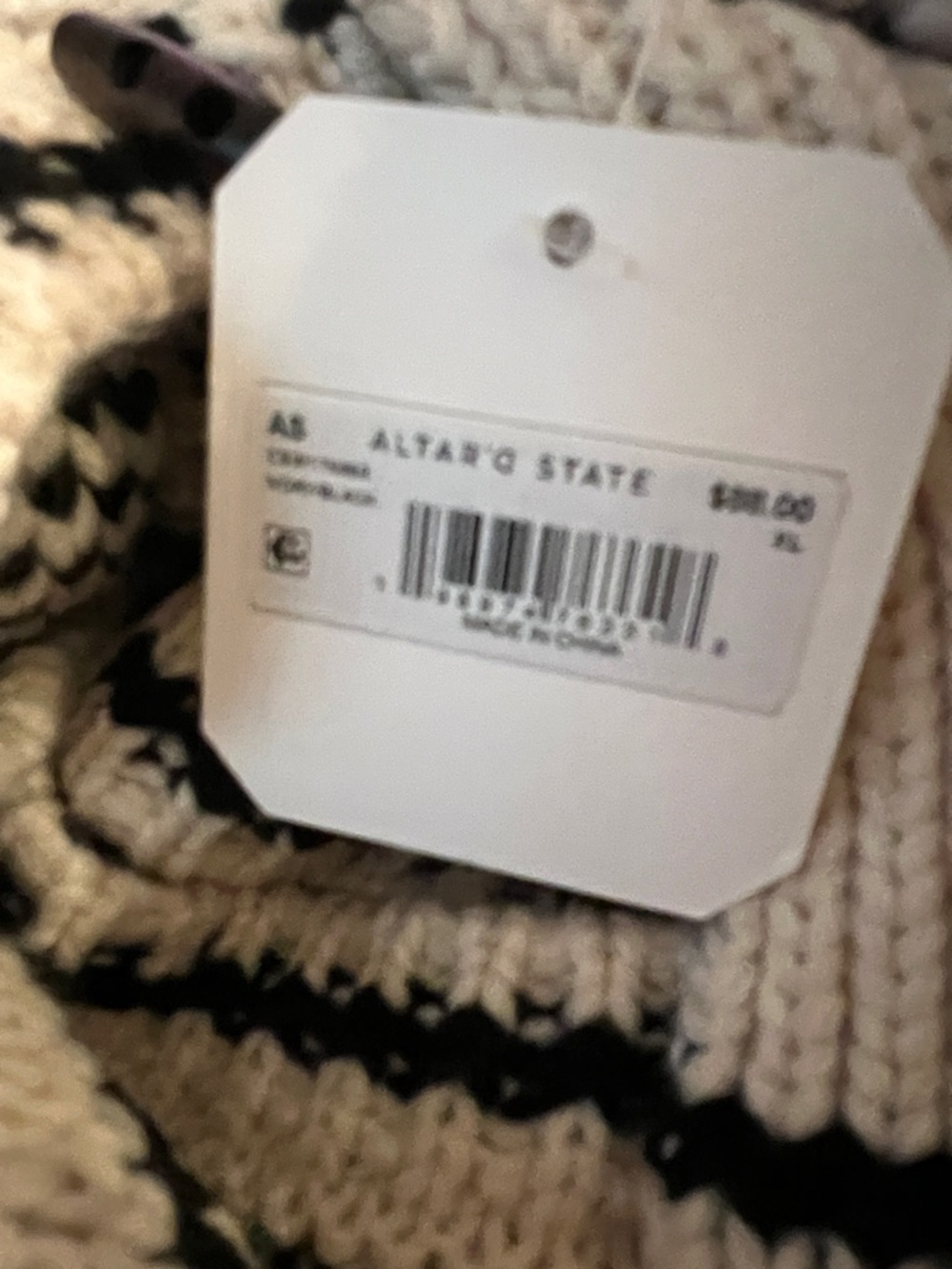 Altar'd State Naya Fair Isle Cardigan Cream Black Chunky Knit - Picture 9 of 10